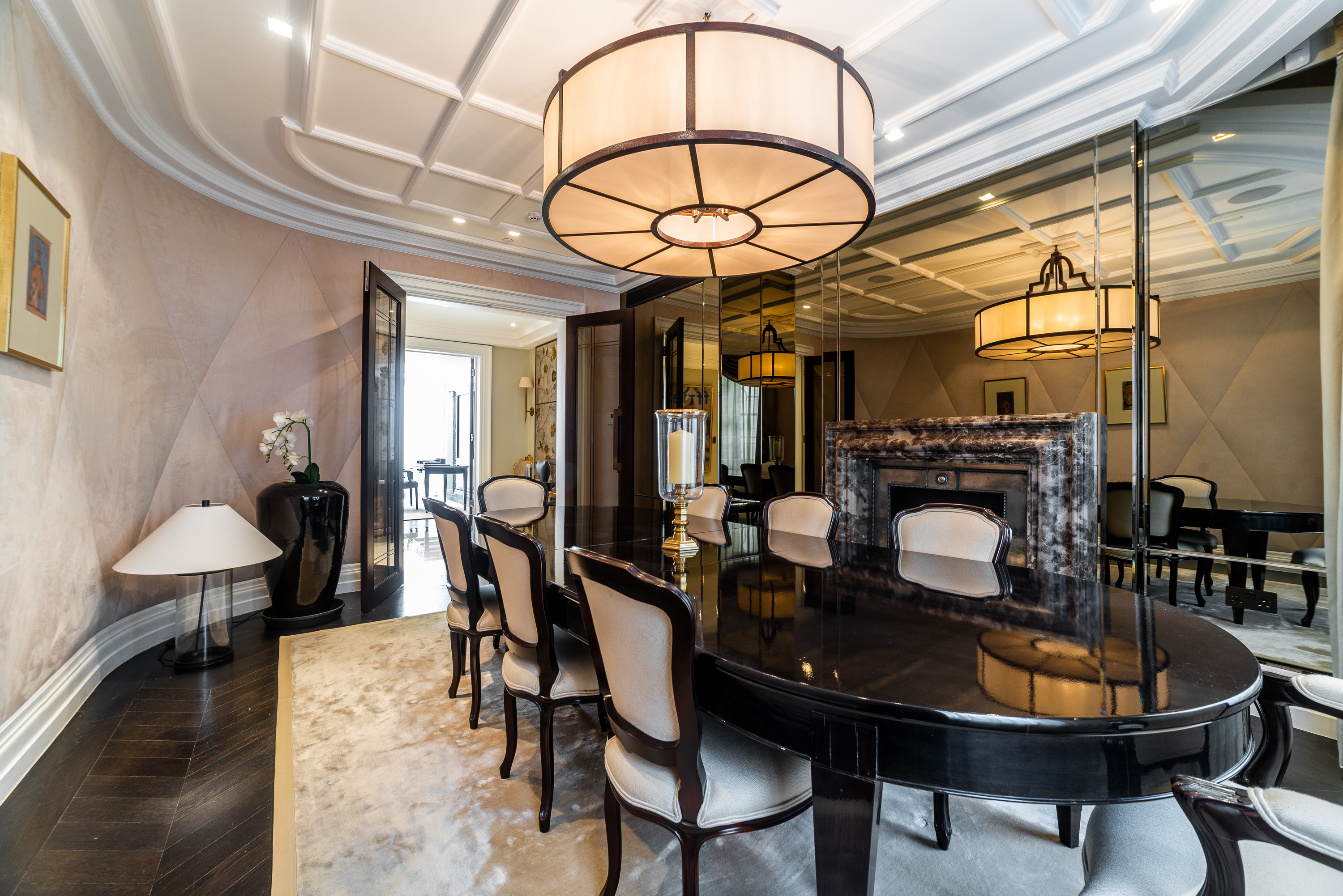 Formal dining room with designer chandelier